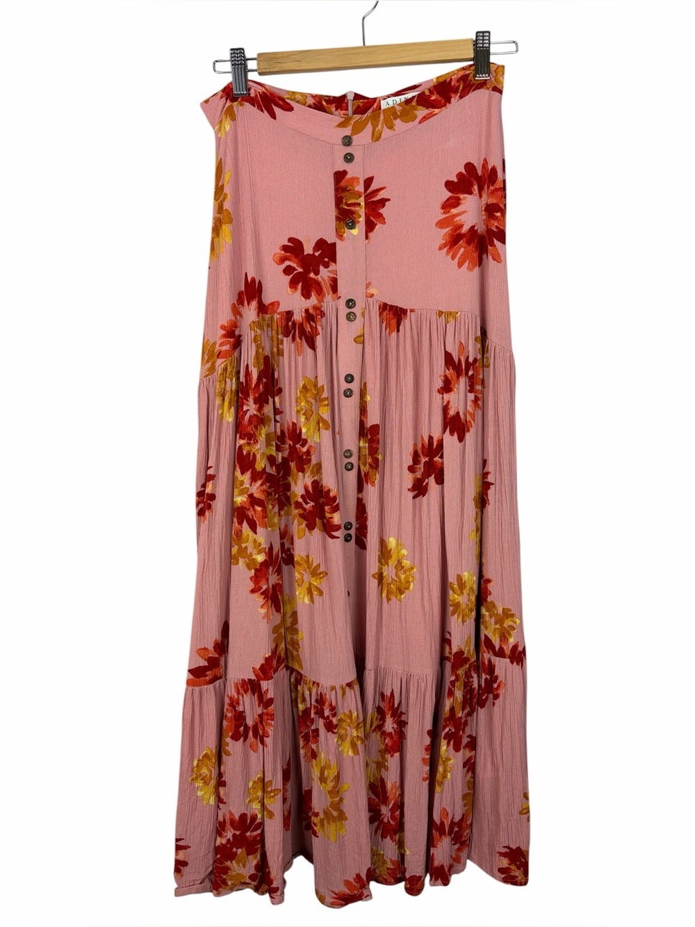 Adina Las Vegas Pink Floral Tiered Maxi Skirt Size Medium Boho Cottagecore